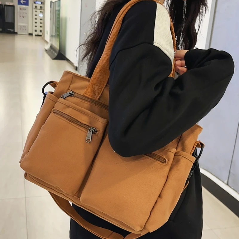 Casual Interior Compartment Shoulder Bags Large Capacity Contrasting Colors New Bags for Women Zipper Canvas Women\'s Handbags