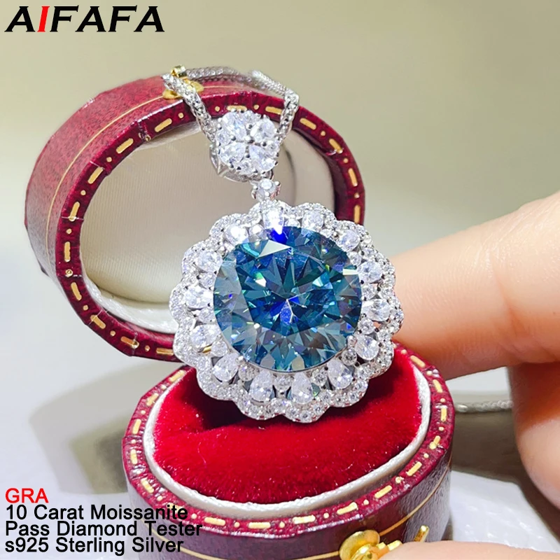 10 Carat Sapphire Moissanite Pendant Necklace Luxury s925 Silver Moissanita Blue Gems Fine Jewellery Pass Diamond Tester GRA