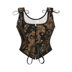 Black & Gold Vintage Lace Up Waist Trainer Side Zipper Shapewear Women Bustier Top Corset Gothic Steampunk Corsets Plus Size