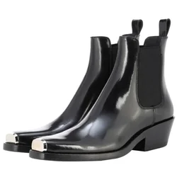 Autumn Winter Mixed Color 4.5cm Low Heel Metal Head Cowhide Short Boots Men's and Women's Universal Genuine Leather Ankle Boots