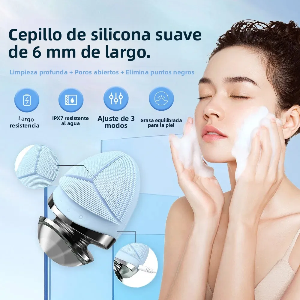 Cepillo de limpieza facial eléctrico 2 en 1 de silicona EMS LED con 3 modos, dispositivo de belleza, herramienta de masaje ultrasónico para limpieza facial
