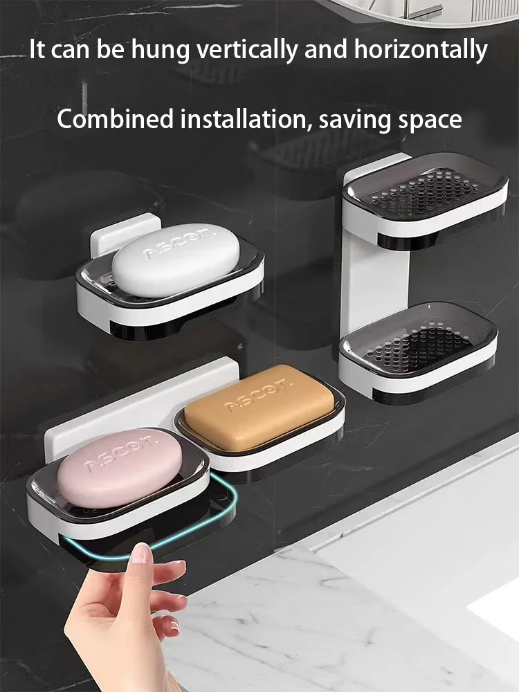 No Need for Perforated Wall Mounted Double Layer StorageDouble Layer DrainageHousehold Bathroom Storage Rack Soap Rack