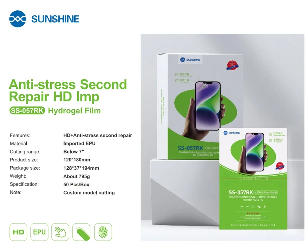 Sonnenschein SS-057 SS-057EK SS-057RK hydro gel film handy bildschirm schutz film mit schnitte qr code lcd bildschirms chutz – Detail 1