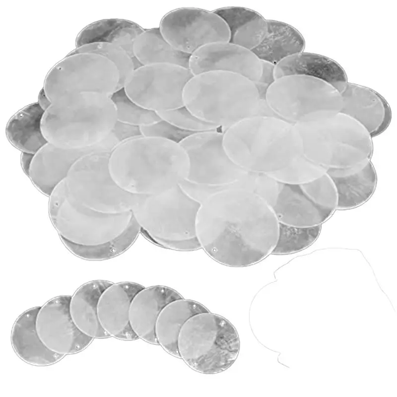 HITL 120 Pcs Round Natural Shells Capiz Sea Shells 2 Inch Oyster Shells for Crafting with 2 Holes Sea Shell Discs