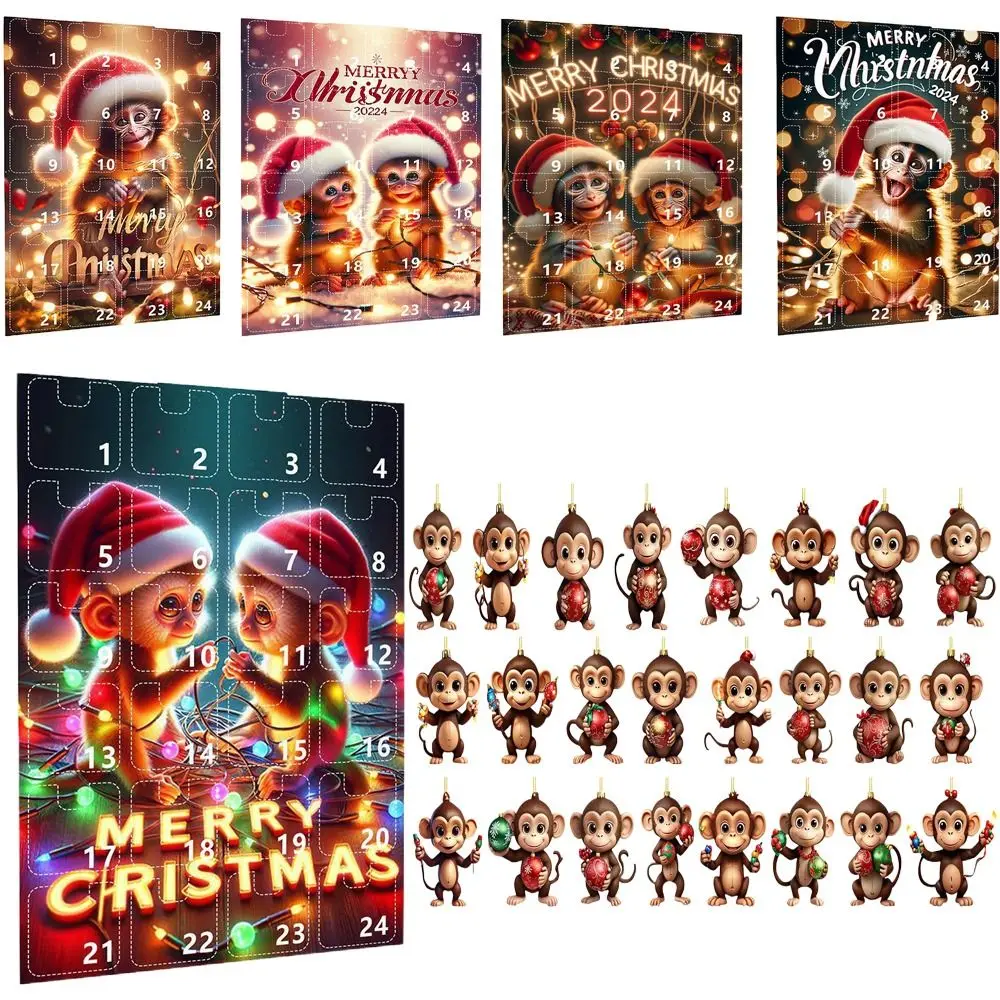 Calendrier de l'Avent de Noël, Boîte Aveugle de Compte à Rebours 2025, Boîte Mystère de Singe de Dessin Animé, Jouet de Décoration de Noël