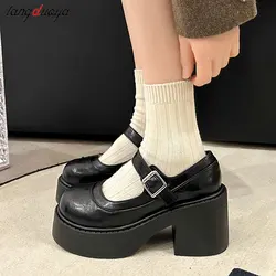 Vintage brown Lolita Shoes Platform Mary Janes Shoes Women's School Uniform Jk Student Shoes Women Girl Round Toe Oxford shoes