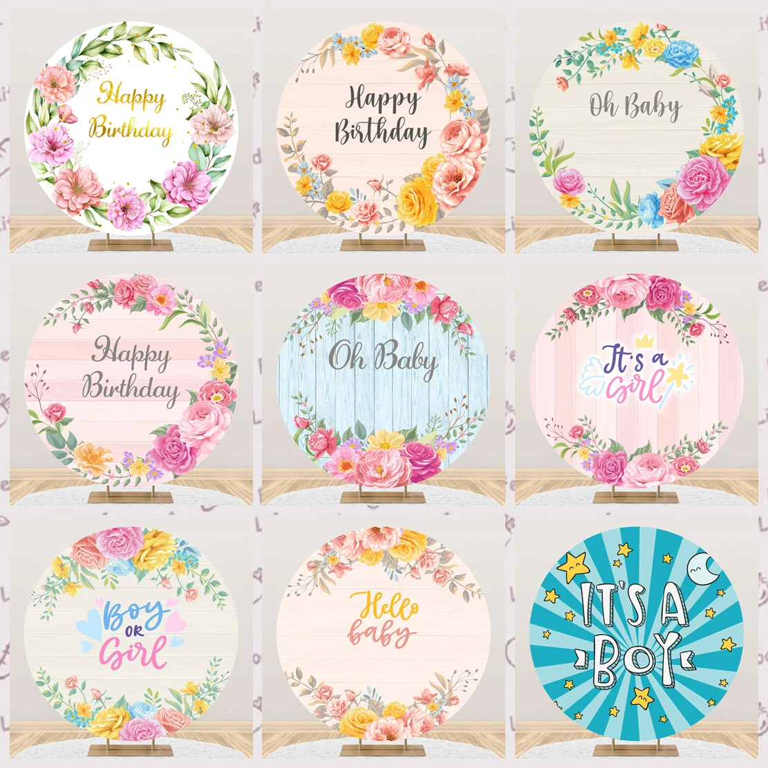 

Круглый детский душ тема по индивидуальному заказу для новорожденных, украшение для первой вечеринки, баннер, портретная фотография, студийный реквизит, фон