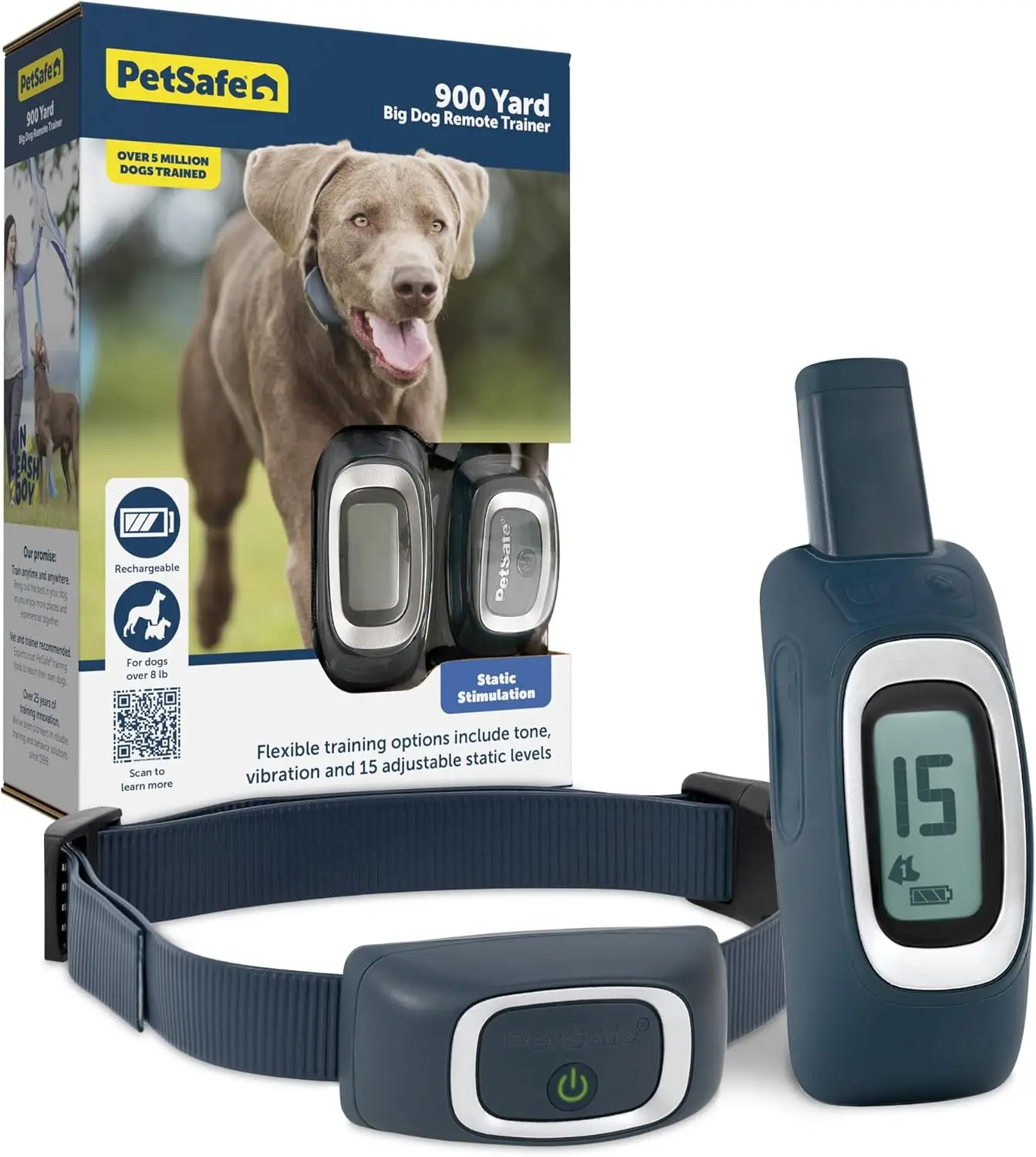 900   Training Collar Choose from Tone, Vibration, or 15 Levels of Static Stimulation Longest Range Option for