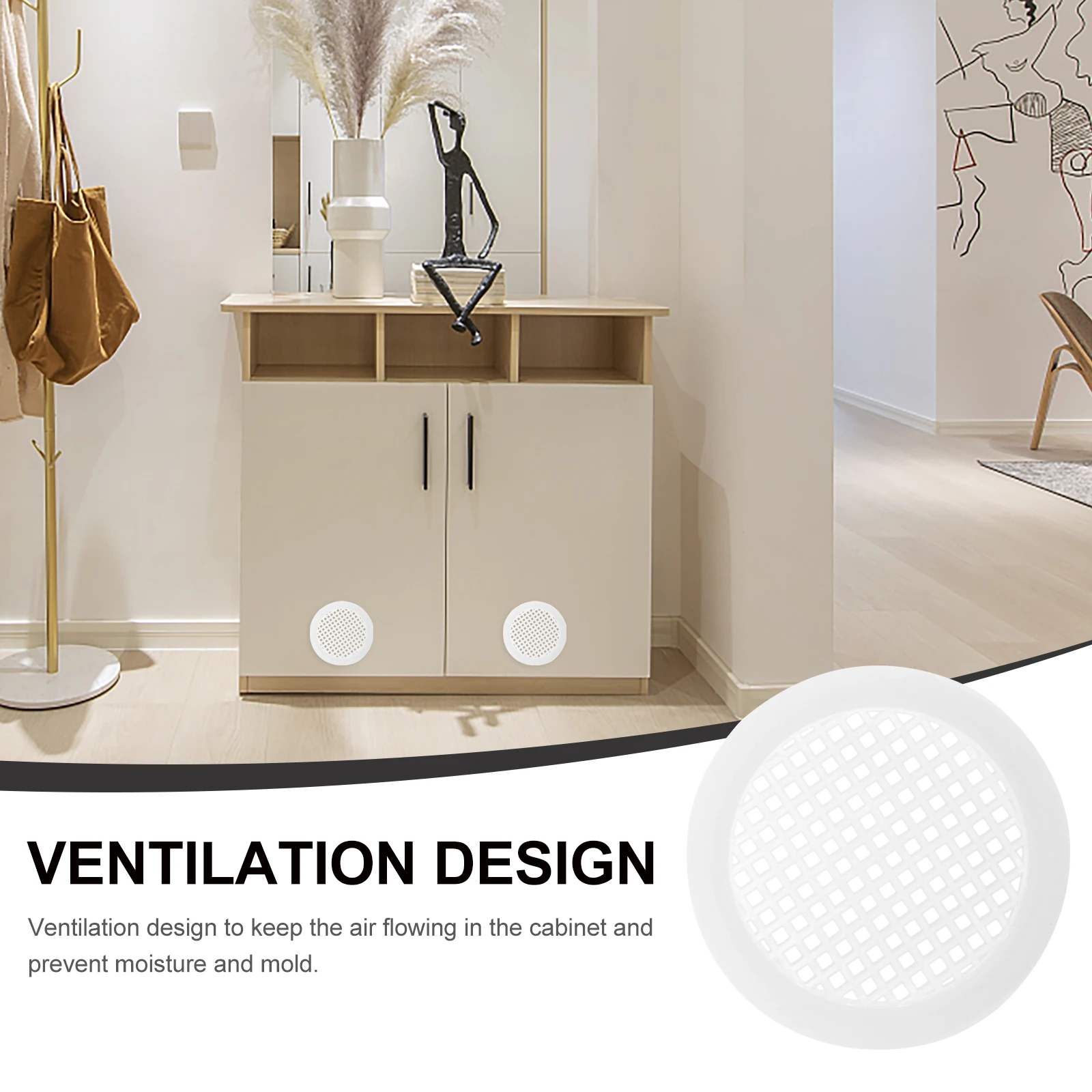 

20 Pcs Cabinet Ventilation Mesh Decorative Covers 60 Holes White Plastic Round Soffit Vents for Kitchen Bathroom Closet Airflow