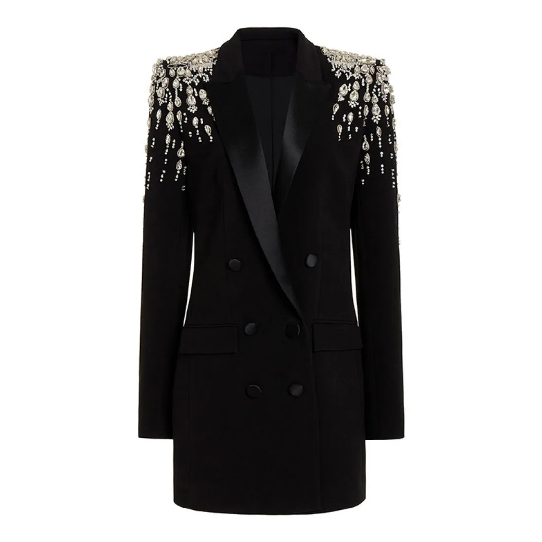 

2024 Luxury Handcrafted Beaded & Rhinestone Embellished Slim-Fit Long Blazer – Celebrity-Inspired Fashion