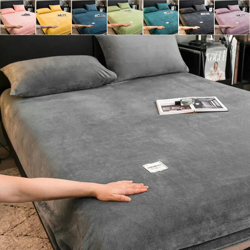 

Soft Warm Plush Fitted Sheet Single Piece All-inclusive Fixed Dust Cover Mattress Protector Elastic Soft Bed Sheet Elastic Band