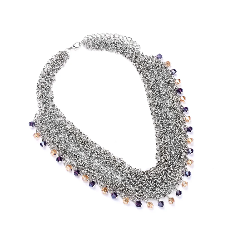 Böhmische Netzketten-Choker-Halsketten für Frauen Vintage Silber Gewebte Netz-Halskette mit Quasten Statement Halsschmuck Geschenke – Detail 5