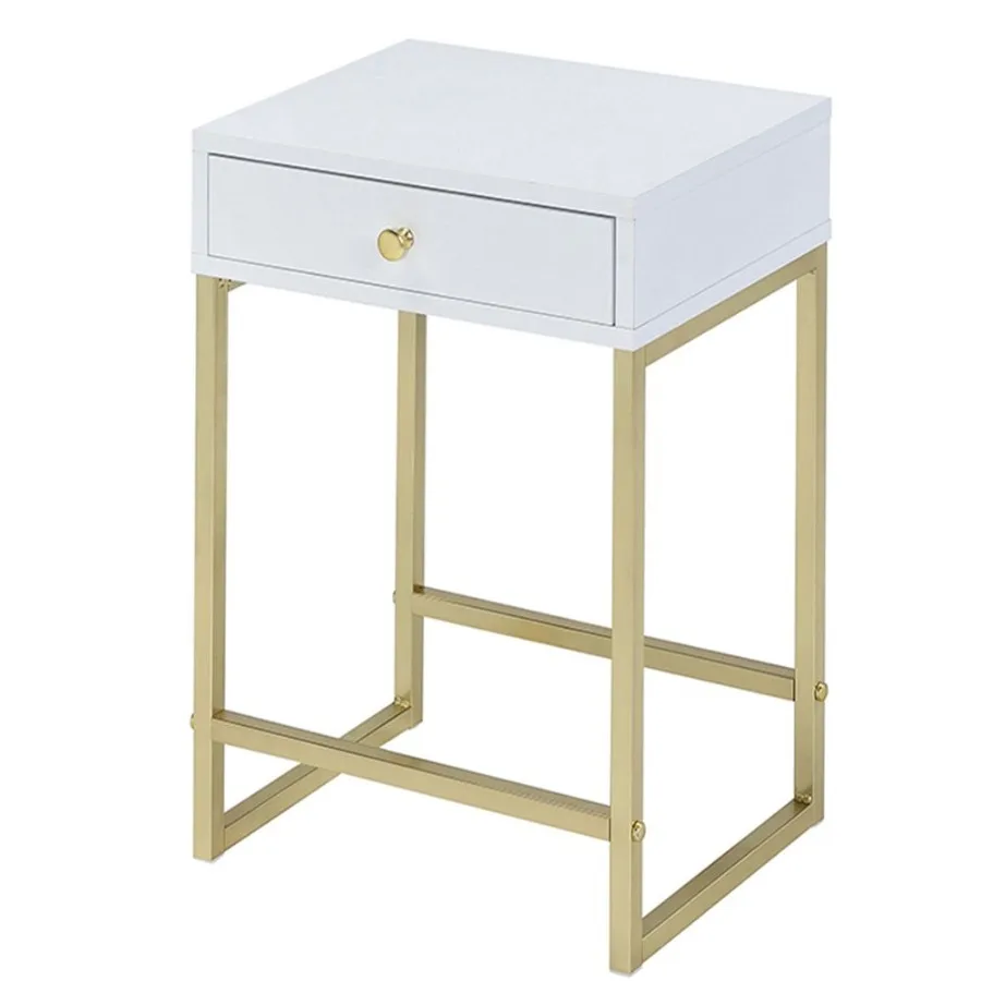 

White and Brass 1Drawer Side Table