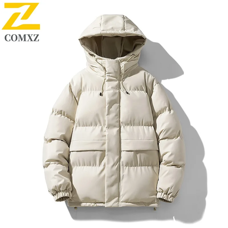 COMXZ 2025 الرجال الأمريكية خمر الوقوف طوق سترة قطن الشتاء العصرية فضفاضة تناسب سميكة الدافئة مبطن معطف خفيف الوزن #2