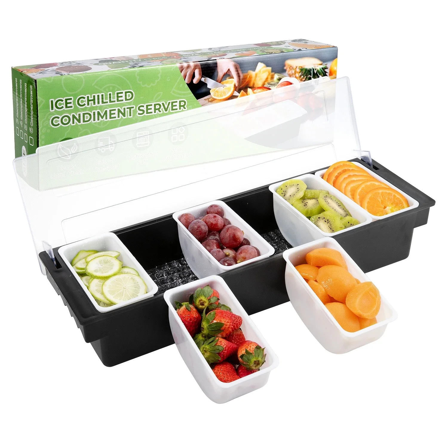 

Multipurpose Kitchen Storage Box 3-6 grids Ice Serving Tray Seasoning Case Household Storage Organization Jars Fruit Container