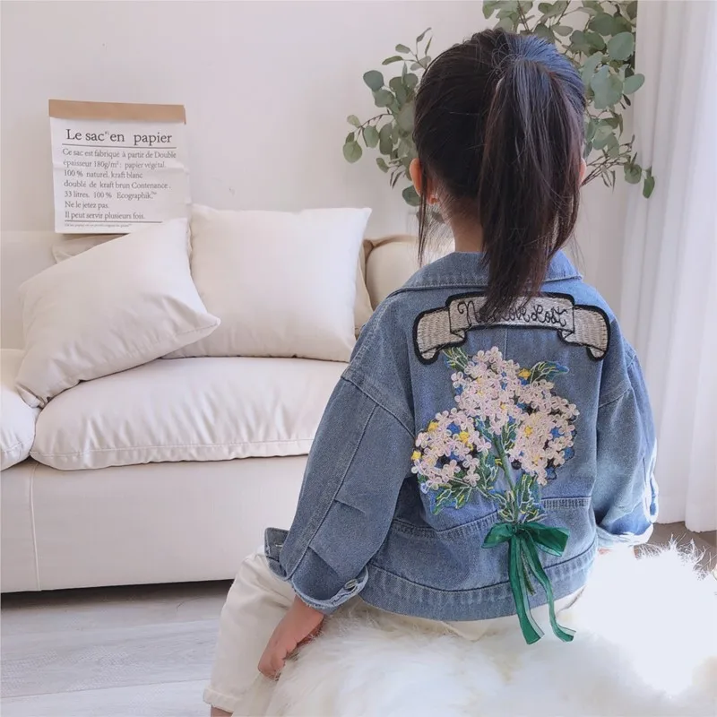 2026 Baby Girl Fashion Flower Denim Jacket Coat Boys Kids Spring Autumn Children Overcoats Outfit