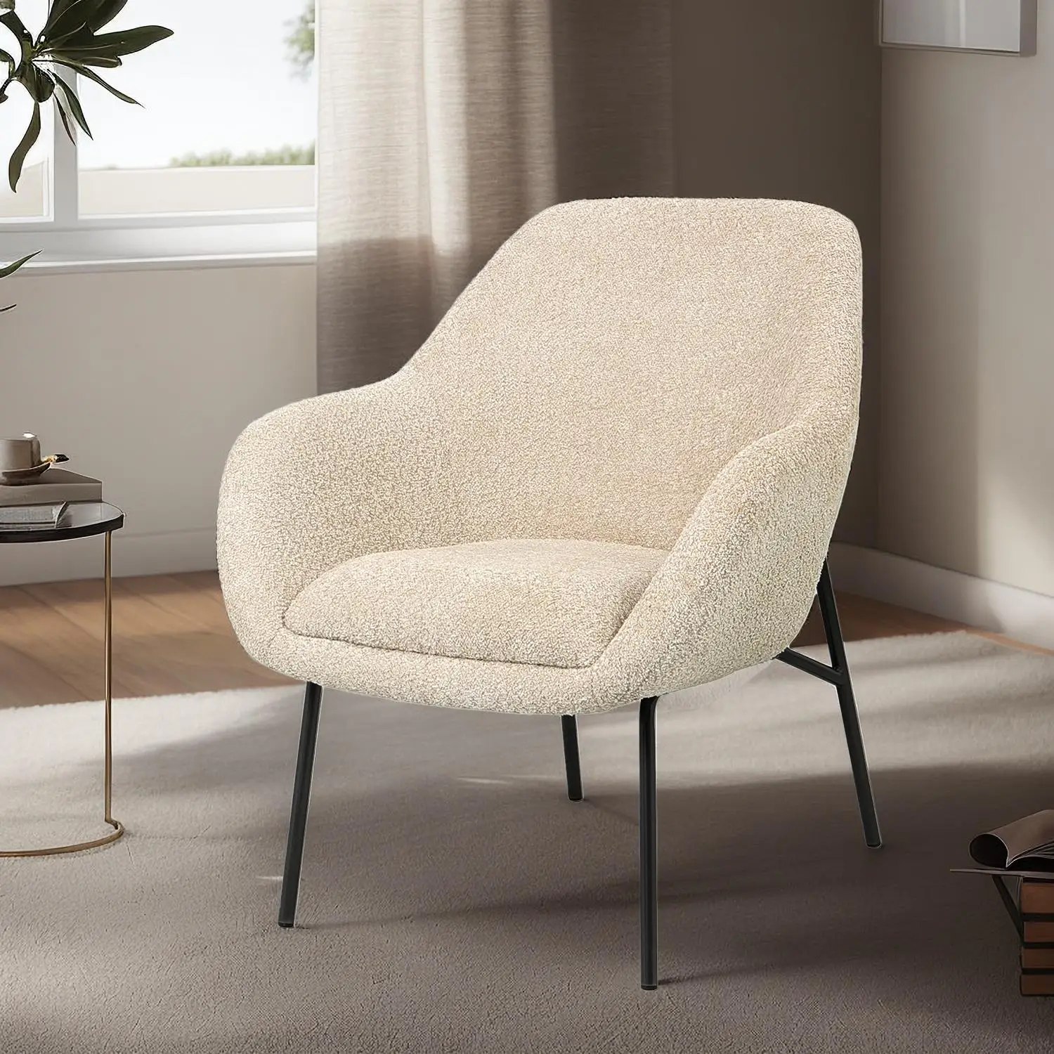 Modern Simple Design Upholstered Soft Seating Leisure Lounge Fabric Chair with Metal Legs for Home Bedroom and Living Room Use