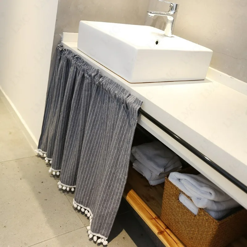Korean-style Striped Kitchen Curtains Stripe Farmhouse Small Half Window Drapes Cafe Tier Curtains for Bathroom Laundry Room