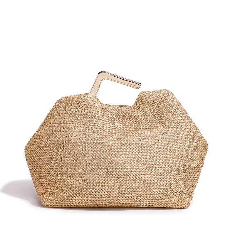 Large Capacity Clip Straw Bags for Women Handbags Paper Rope Knitting Beach Bag Fashion Woven Clutch Women's Bag NEW Frame Purse