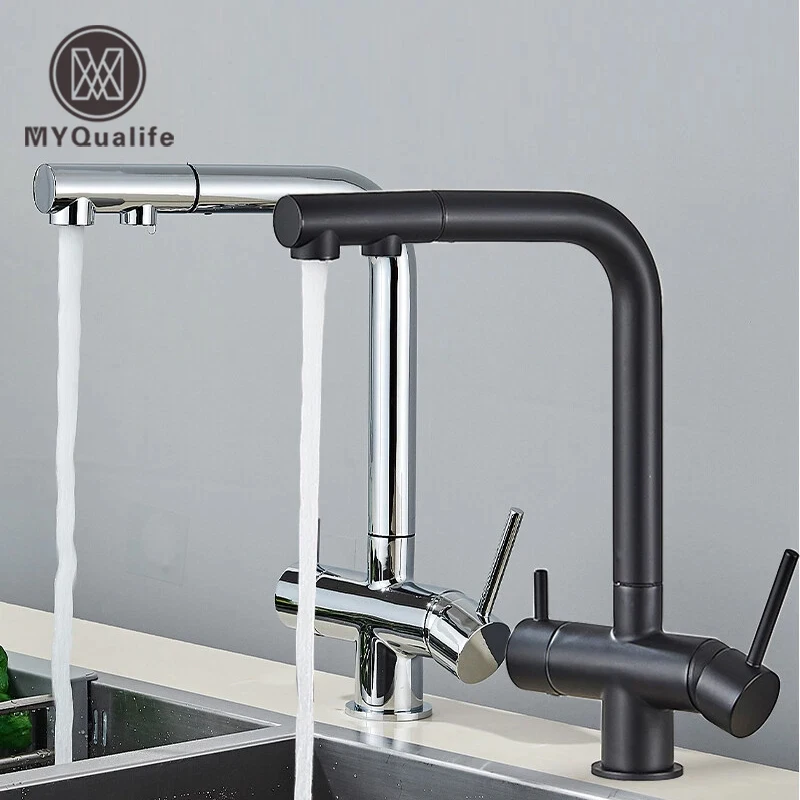 Rubinetto da cucina con filtro estraibile Miscelatore acqua calda e fredda Filtrazione doppia modalità Purificazione Lavelli da cucina Rotazione a 360 gradi Montaggio su piano