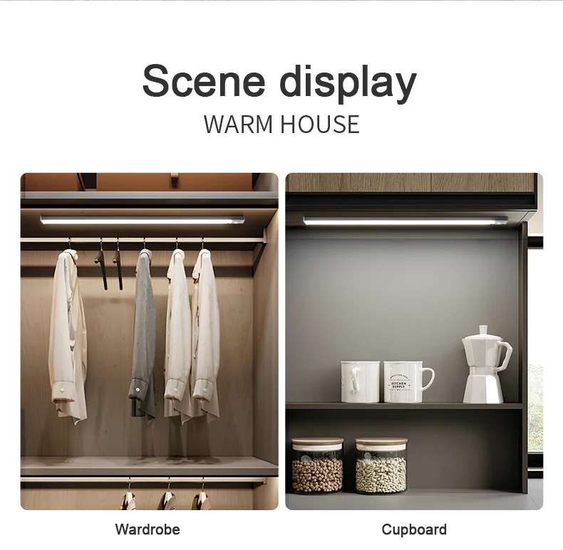 LED Night Light 20/30/40/50CM Motion Sensor Wireless USB Cabinet Night Light Wardrobe Lamp For Kitchen Cabinet Bedroom Wardrobe