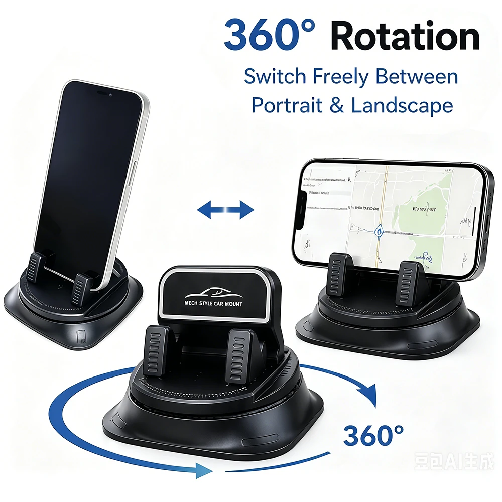 1-3Pcs 360 Degree Rotation Dashboard Phone Holder for Car, Anti-Slip Grips One-Hand Operation Phone Mount Adjustable Spring Clip