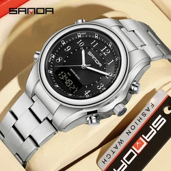 SANDA Fashion Military Watches for Men Luxury Original Sports Chronograph Watch ​Waterproof Quartz Clock LED Digital WristWatch