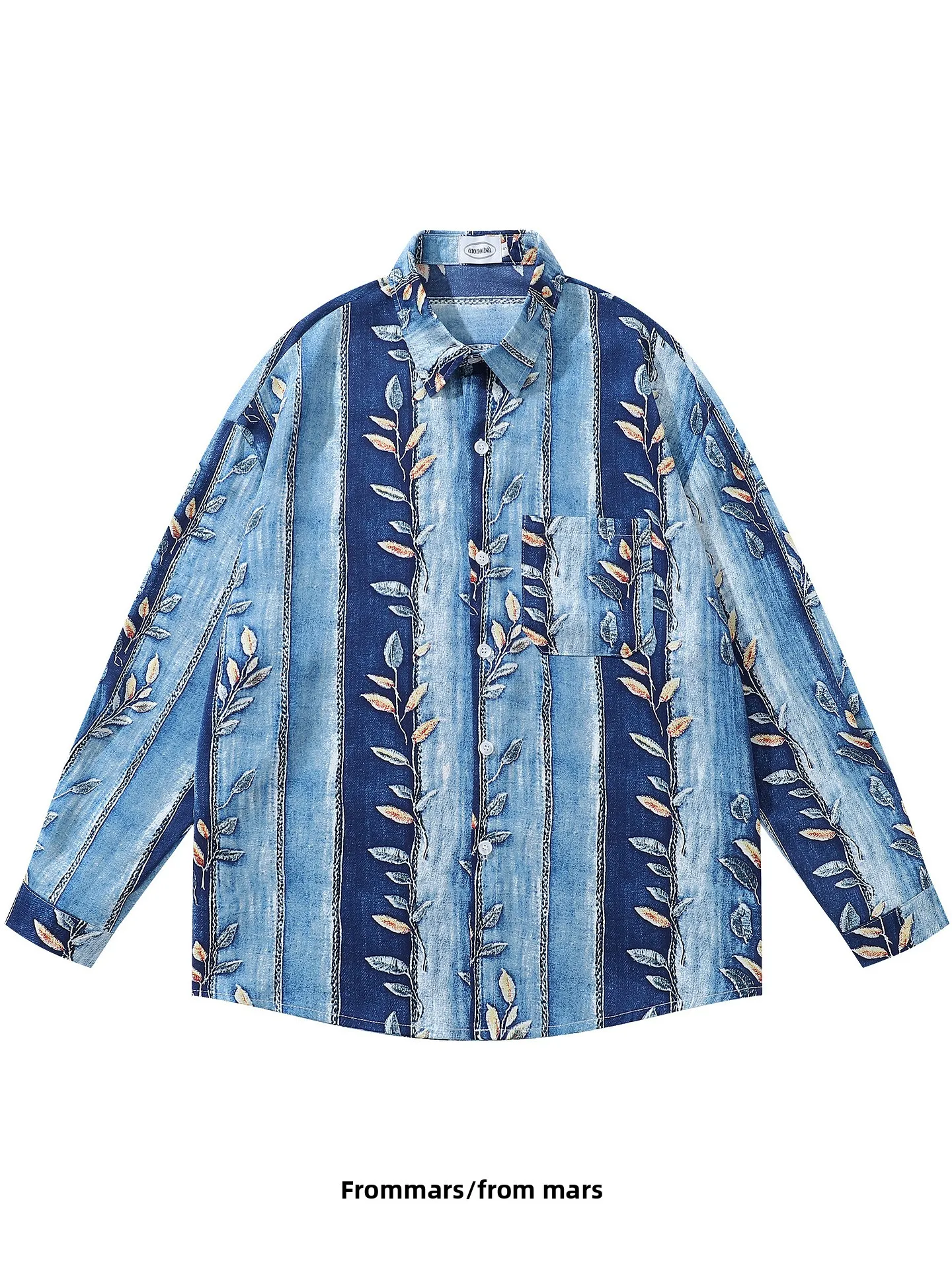 

Loose Long Sve Blue Casual irt Personalized Print from Teen Faion Polyester Fiber Breathable Spring Autumn Wear