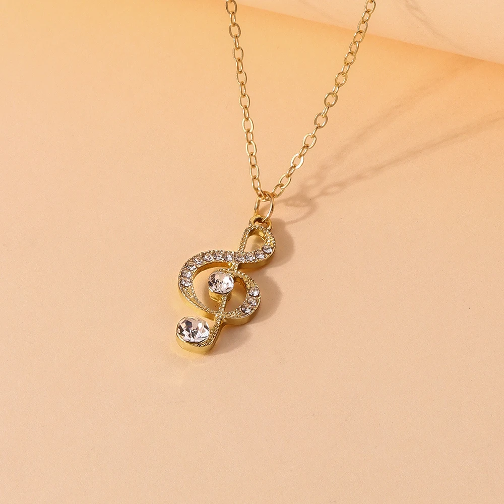 Aihua Gold Silver Color Delicate Crystal Music Note Necklaces for Women Girls Korean Musical Pendant Necklace Jewelry Gifts