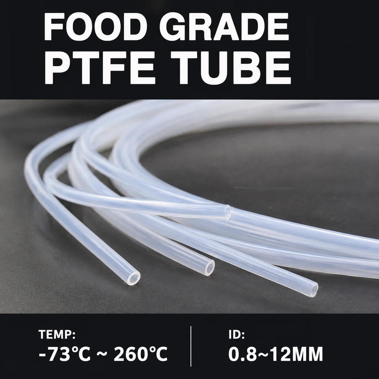 PTFE Tube Insulated Rigid Conduit Heat&Chemical & Corrosion Resistant Non‑Stick Transparent PTFE Insulated Tubing ID 0.8mm‑12mm