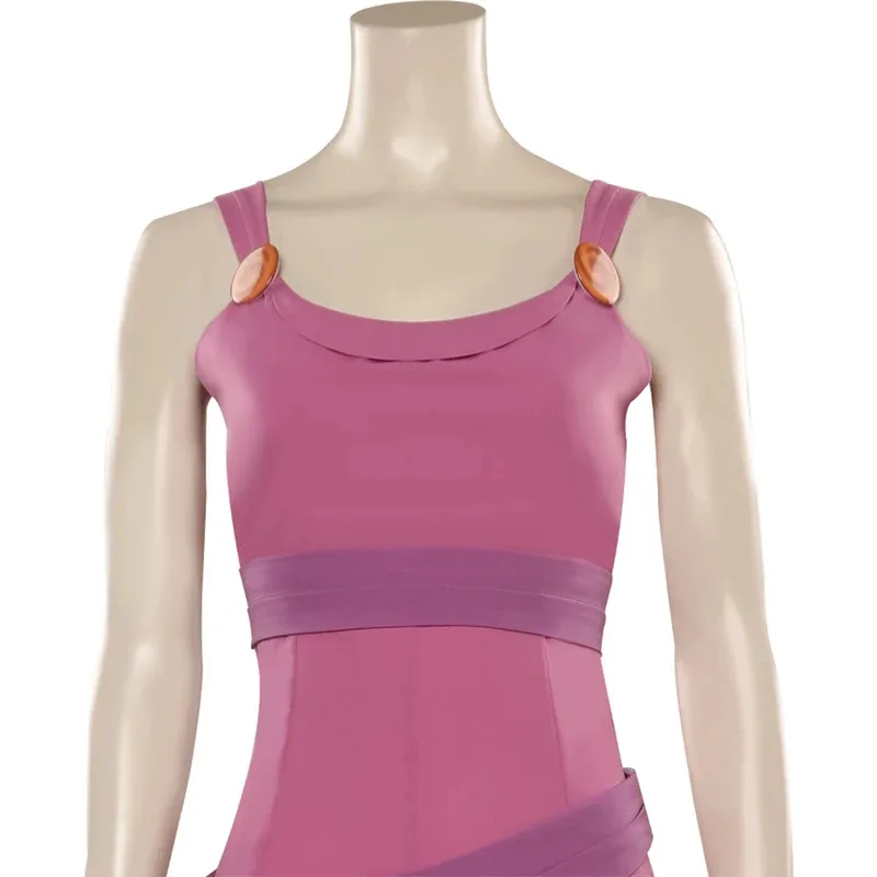 Sky01 Megara أزياء النساء التأثيرية أنيمي الكرتون ميغ لعب الأدوار فانتازيا ملابس فستان أرجواني امرأة حفلة الهالوين كرنفال Wd01 @