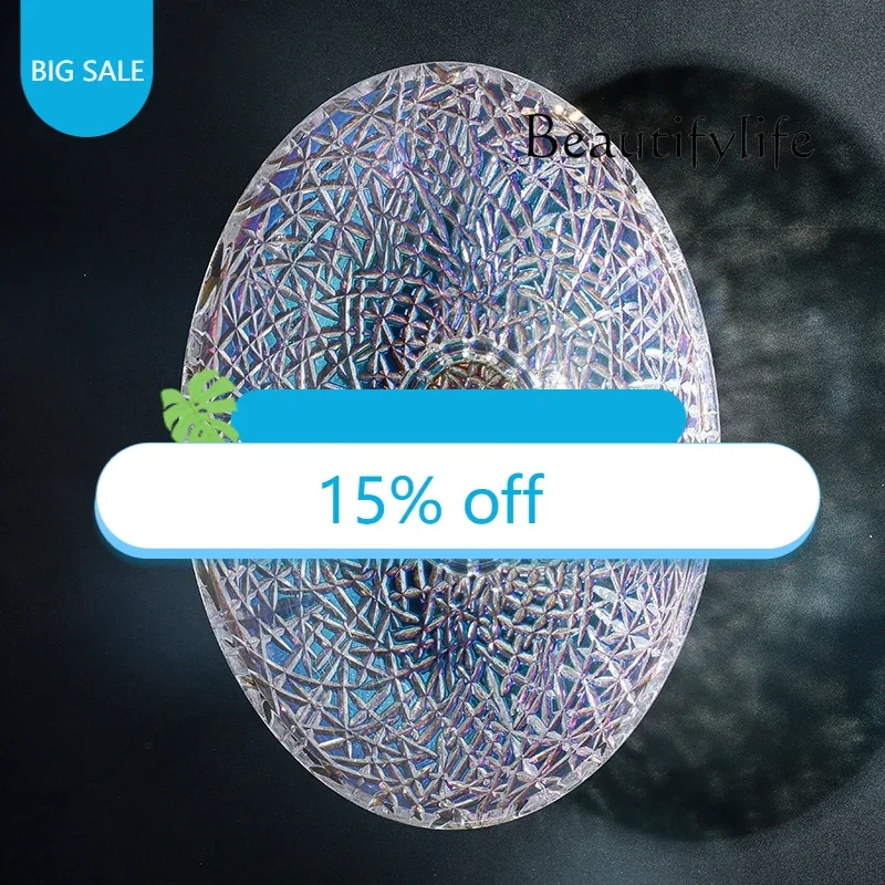 

X Stylish And Simple Style Oval Crystal Wash Basin With Striped Pattern On The Table Basin