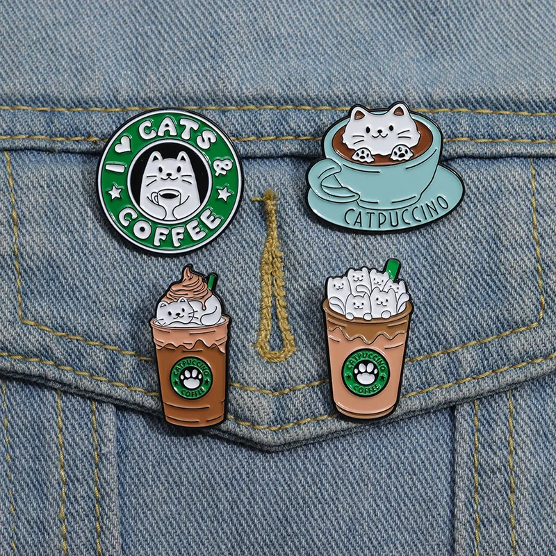 

Cute Cat Coffee Enamel Pins Set – Funny Catpuccino Badge Brooch for Backpack Clothes Jacket – I Love Cats Gift