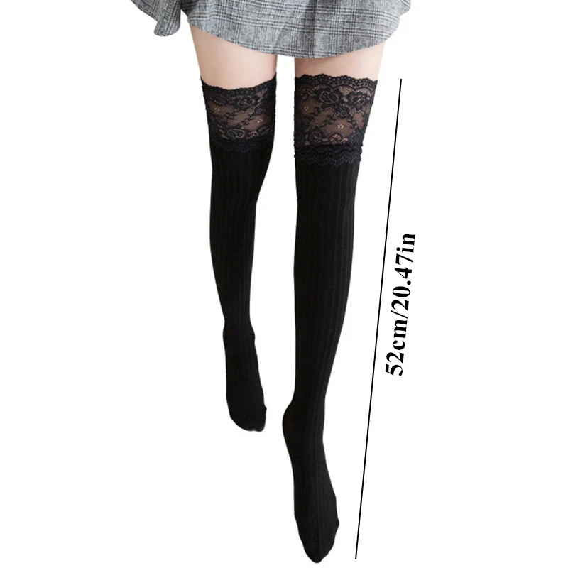 Sexy Lace Stockings Thigh High Trendy Casual Over Knee Lolita High Tube Thigh Solid Color Women Thicken Calf Socking