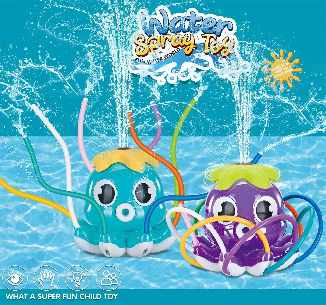 Rociador de agua de pulpo para niños, juguetes de juego exterior de verano, juegos de patio trasero con 8 tubos de gafas, juguetes al aire libre para niños