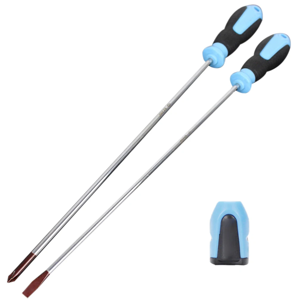 Extra Long Screwdriver Set 400mm Slotted And With Magnetic Tips For Professional DIY Tasks Blue Silver