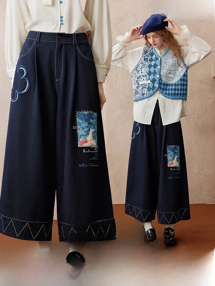 

Женские повседневные брюки с широкими штанинами и ретро-принтом, свободного кроя, с высокой талией, на молнии, из смесовой ткани (полиэстер, вискоза, спандекс)