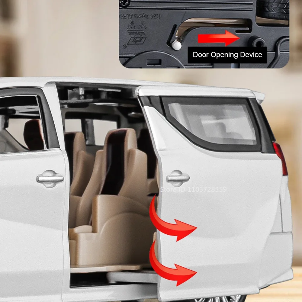 1:24 alphard vellfire modelo de carro brinquedos liga diecast miniatura mpv som luz portas abertas puxar para trás veículos de brinquedo para meninos presentes