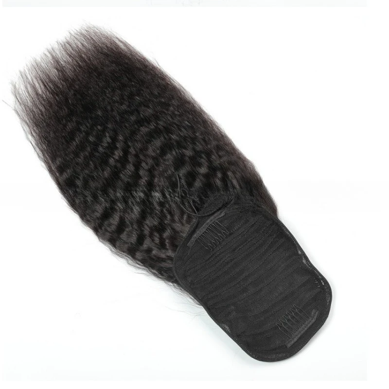 غريب مستقيم ذيل حصان وصلة إطالة شعر طبيعي 100% شعر بشري حقيقي التفاف حول الرباط في ذيل حصان أسود طبيعي للنساء #2