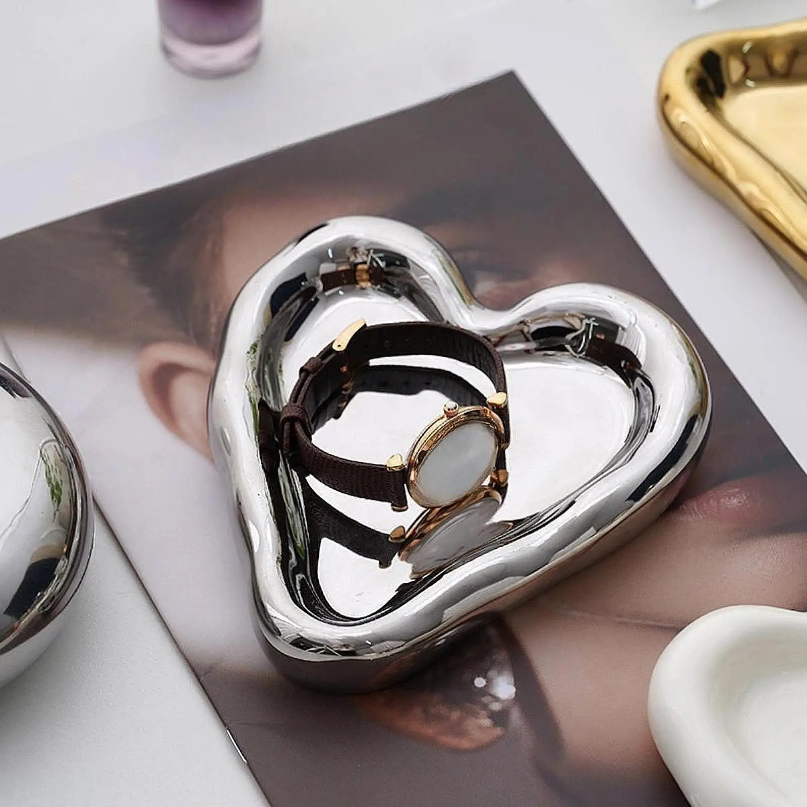 Jewelry Dish Heart Shaped Vanity Decorative Heart Shape Jewelry Storage Tray