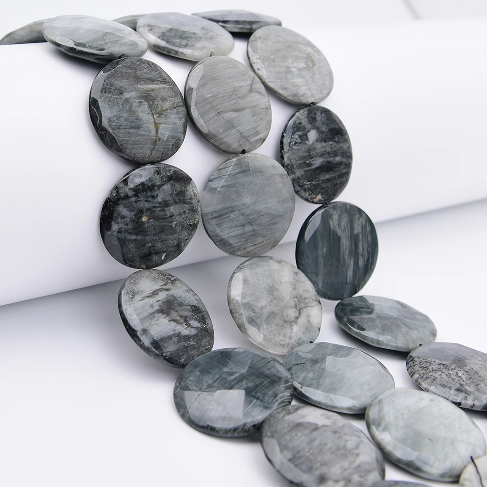 APDGG Large Size 40mm Natural Eagle Eye Hawkeye Stone Coin Slice Loose Pendant Beads 15.5'' Jewelry Making DIY