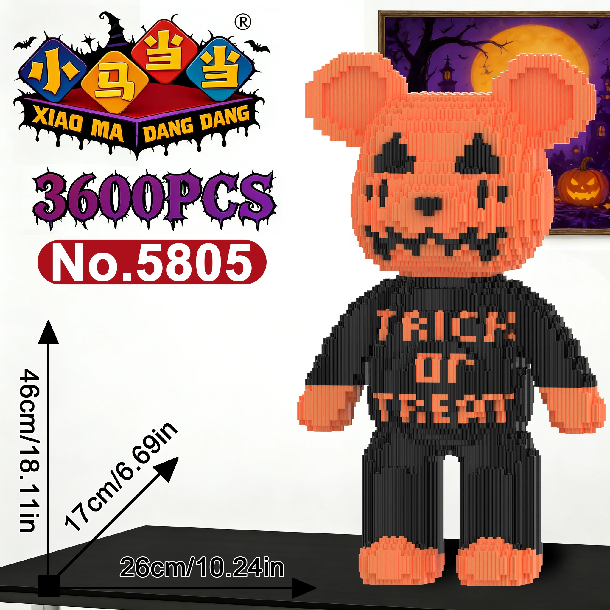 

kawaii Halloween Pumpkin Bear Violent Bear Building Blocks Toys Living Room Decoration Puzzle Assembly Toy Halloween Gift Blocks