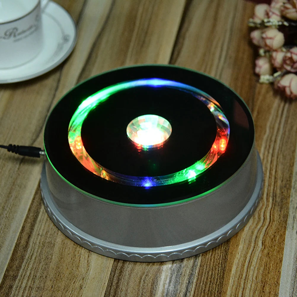 

Colorful Rotating Luminous Lamp Holder For Crystal Piano Music Box Silver Display Stand Decorative Home Decor Stone