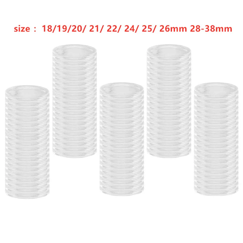 10pcs 18/19/20/ 21/ 22/ 24/ 25/ 26mm 28-38mm Transparent Round Coin Box Capsules Storage Coin Collection Holder Containers Boxes