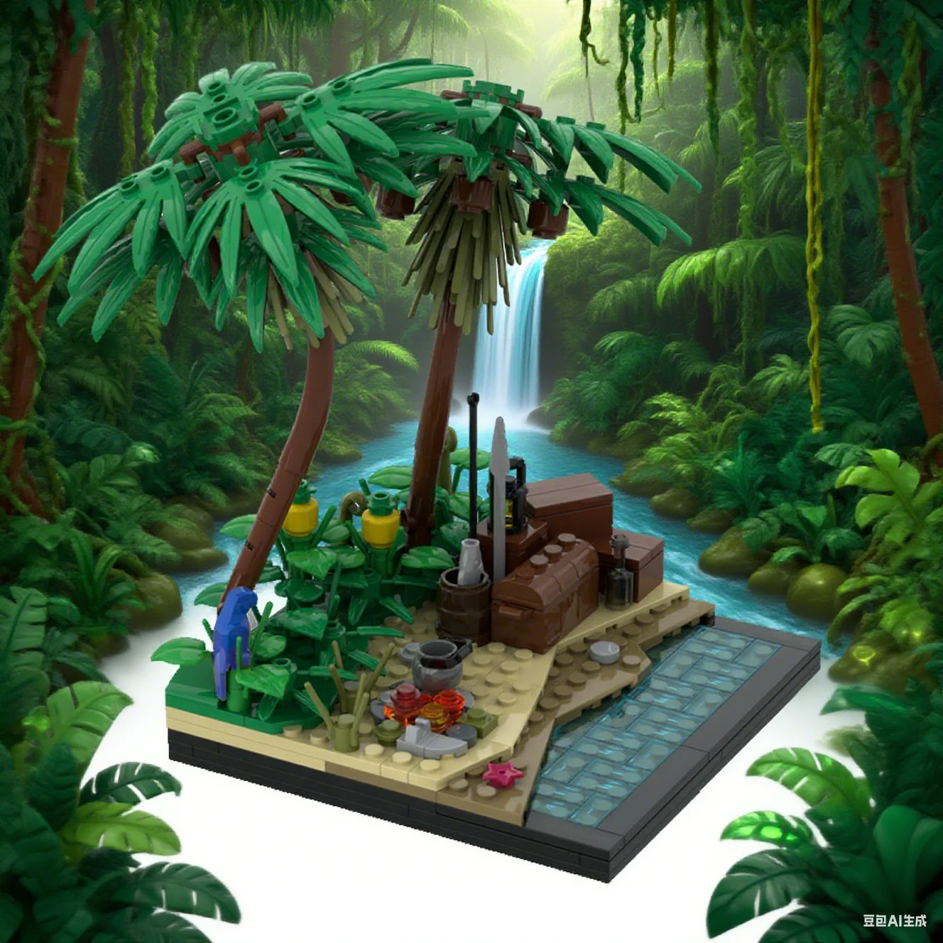 208 pezzi MOC Una spiaggia dell'isola tropicale Mattoni Modello Una spiaggia dell'isola tropicale Street View Buliding Blocks Assemblaggio Giocattoli Regalo fai da te per bambini