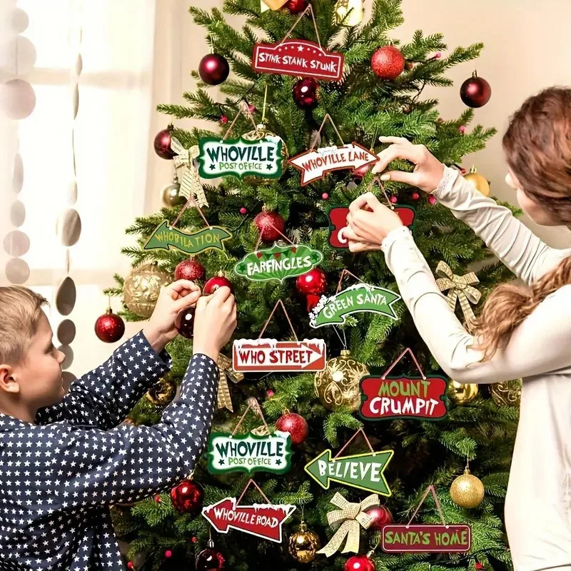 12 حزمة من زينة شجرة عيد الميلاد الخشبية، علامات حلي معلقة لعيد الميلاد الكبيرة لديكور السنة الجديدة مرحبًا بكم في المنزل