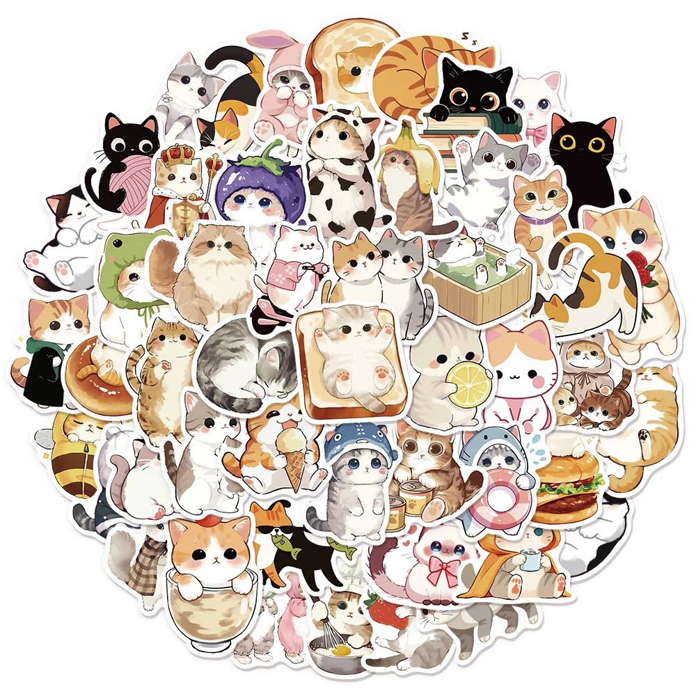50PCS Cat Cute Creative Fun Stickers DIY Manual Speaker Decoration Luggage Notebook Water Cup Label Waterproof Stickers