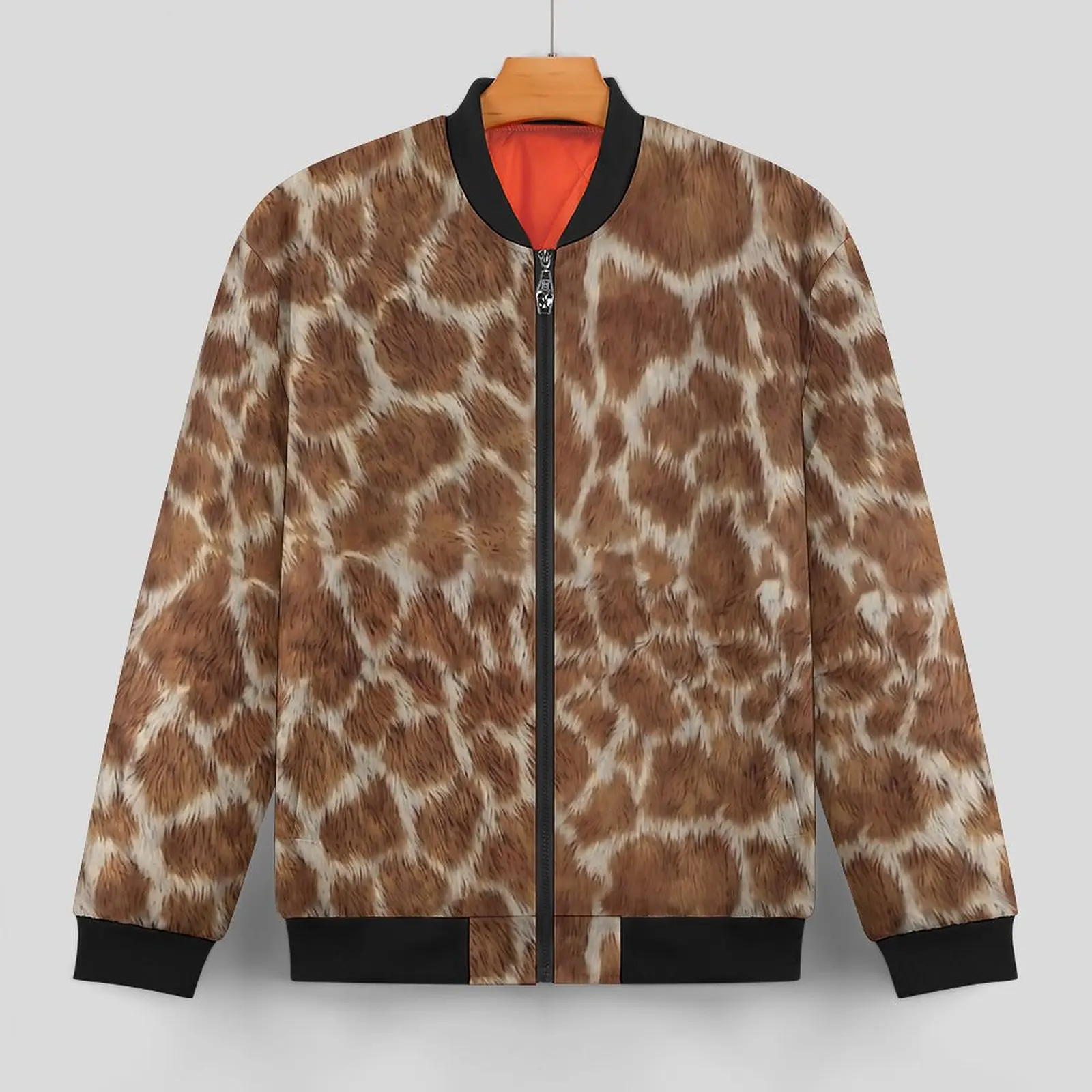 Giraffe Print Jackets Winter Animal Skin Aesthetic Casual Coats Mens Zipper Outerwear Windbreakers Graphic Oversized Jacket