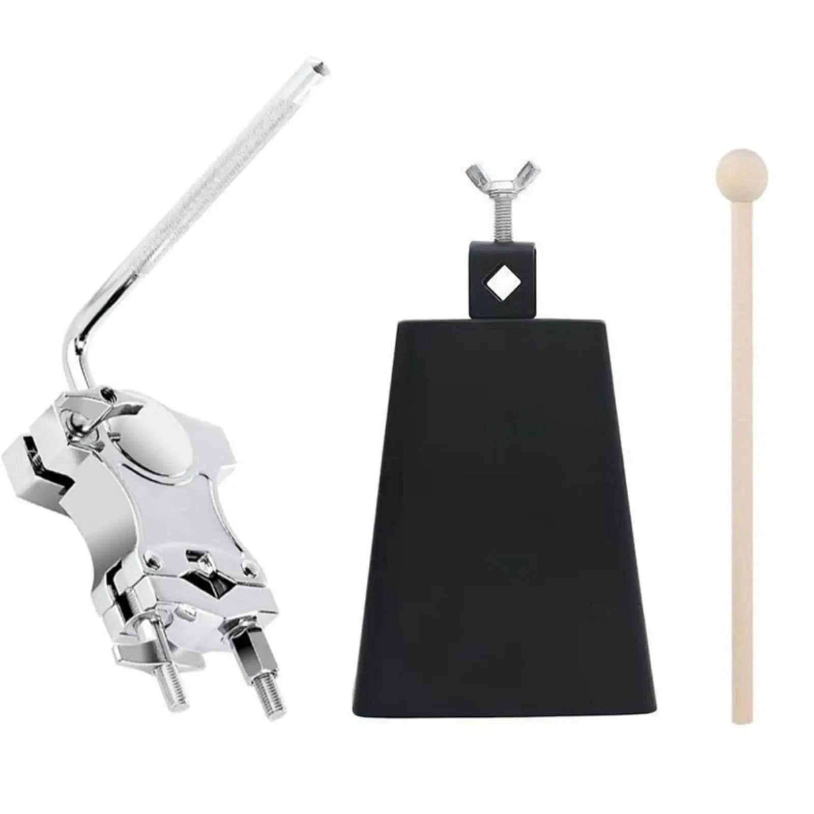 Cowbell Percussion with Mount Metal Drum Suspension Clamp Stable Adjustable Holder for Practice Rooms Stage Performance