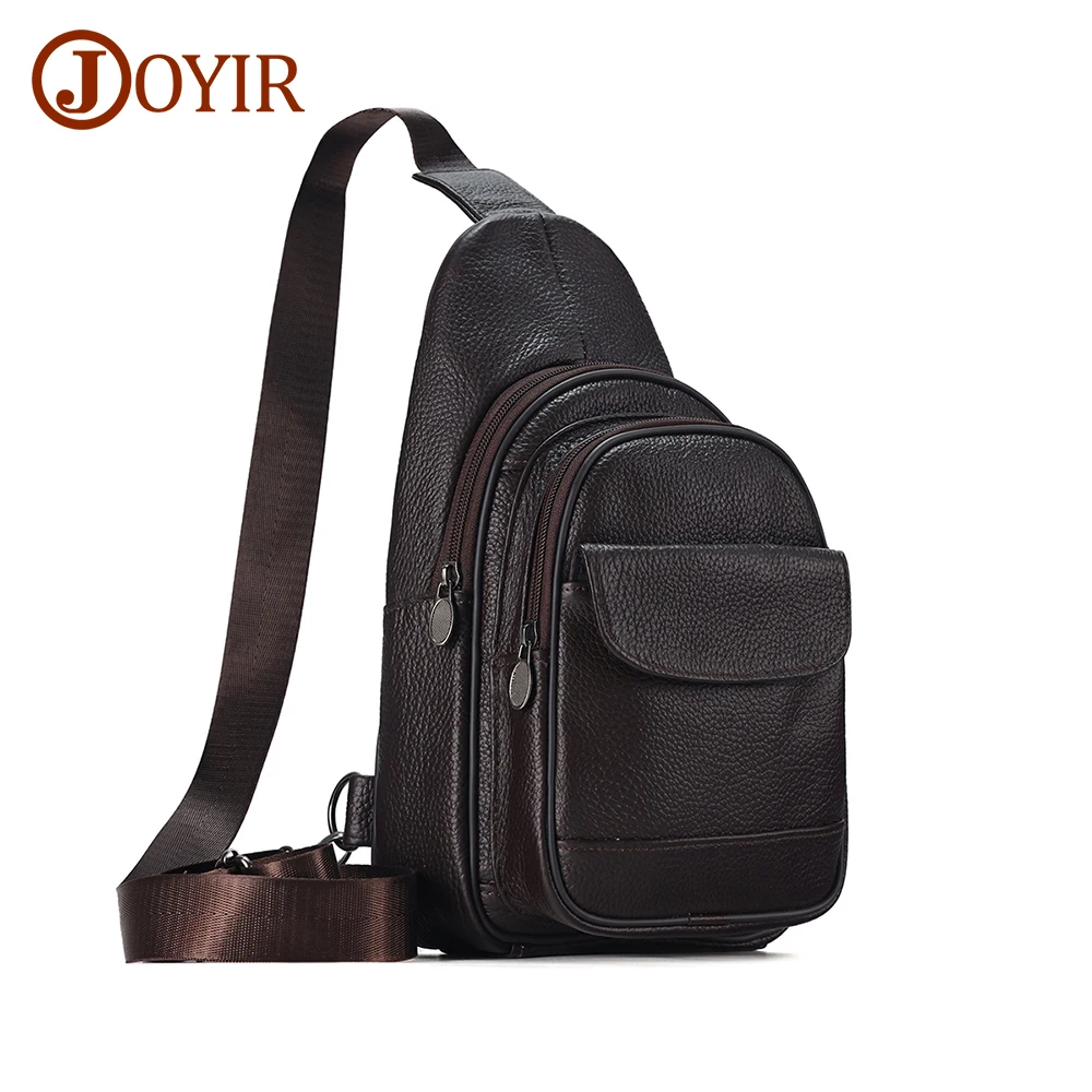 JOYIR Genuine Leather Shoulder Crossbody Bag for Men Casual Hiking Chest Bag Pack Sling Bag for 7.9 inch iPad